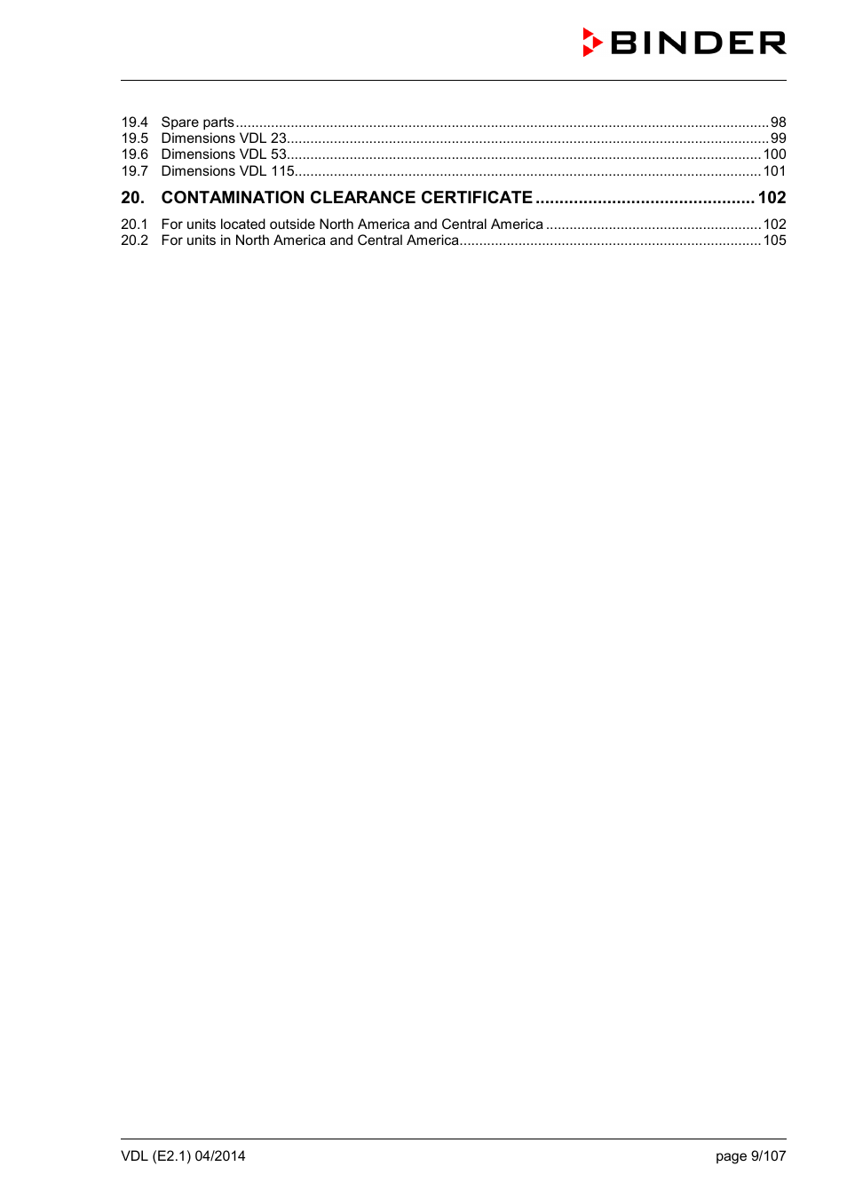 BINDER VD 23 User Manual | Page 9 / 107