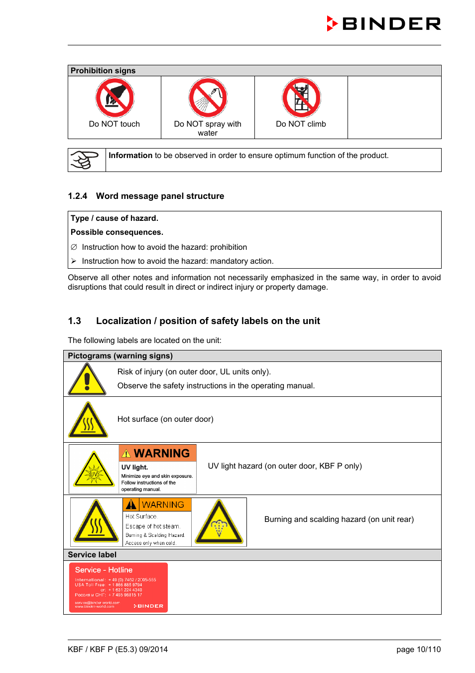 4 word message panel structure | BINDER KBF 115 User Manual | Page 10 / 111