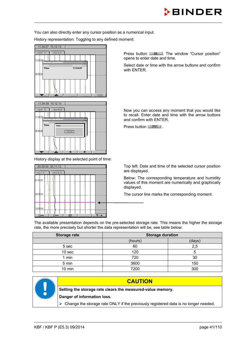 Caution | BINDER KBF 115 User Manual | Page 41 / 111