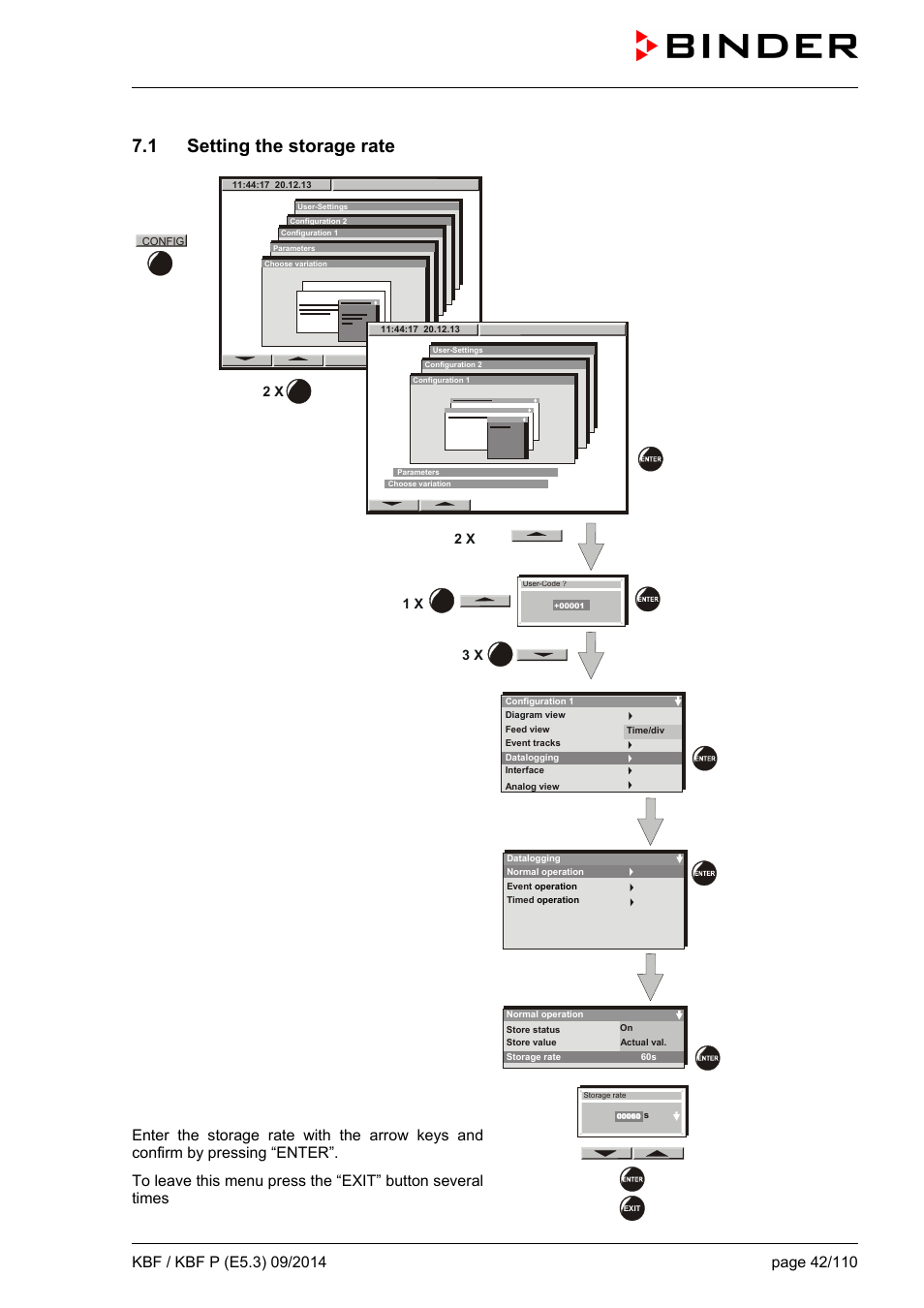 1 setting the storage rate | BINDER KBF 115 User Manual | Page 42 / 111