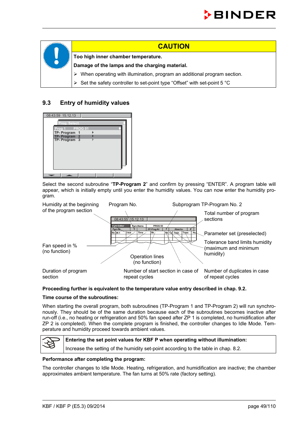 3 entry of humidity values, Caution | BINDER KBF 115 User Manual | Page 49 / 111