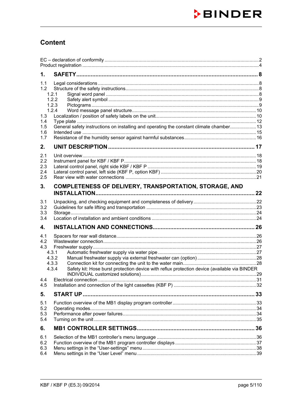 BINDER KBF 115 User Manual | Page 5 / 111