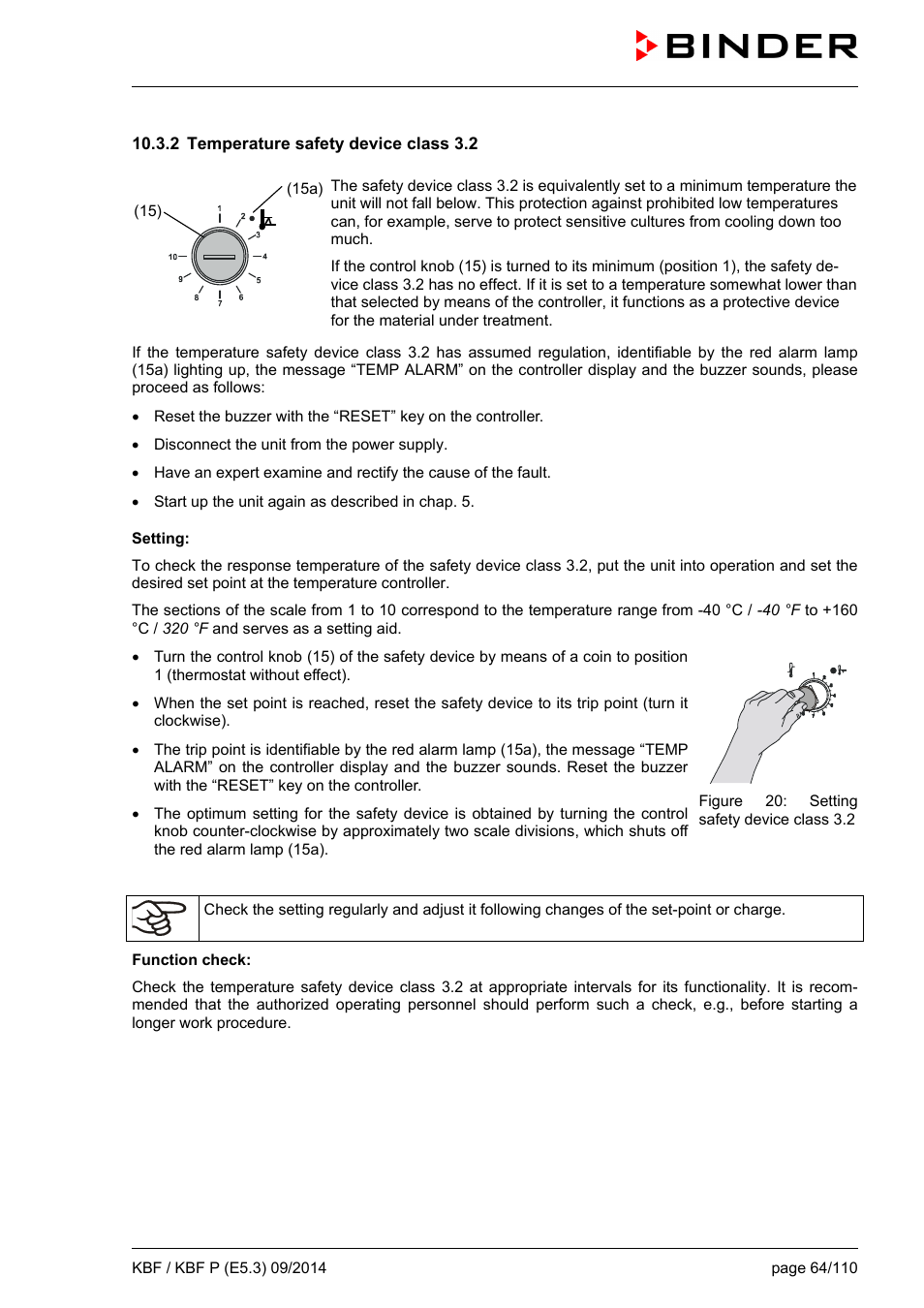 2 temperature safety device class 3.2 | BINDER KBF 115 User Manual | Page 64 / 111