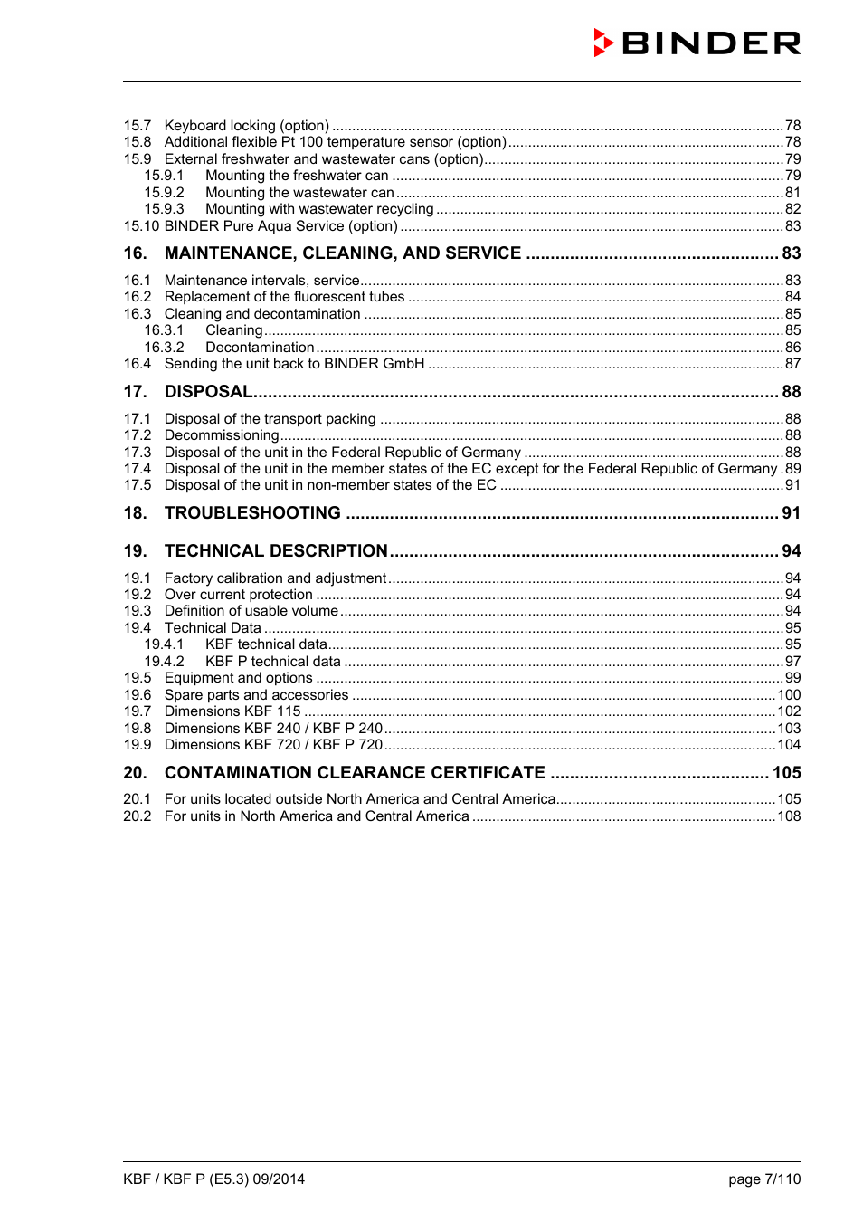 BINDER KBF 115 User Manual | Page 7 / 111