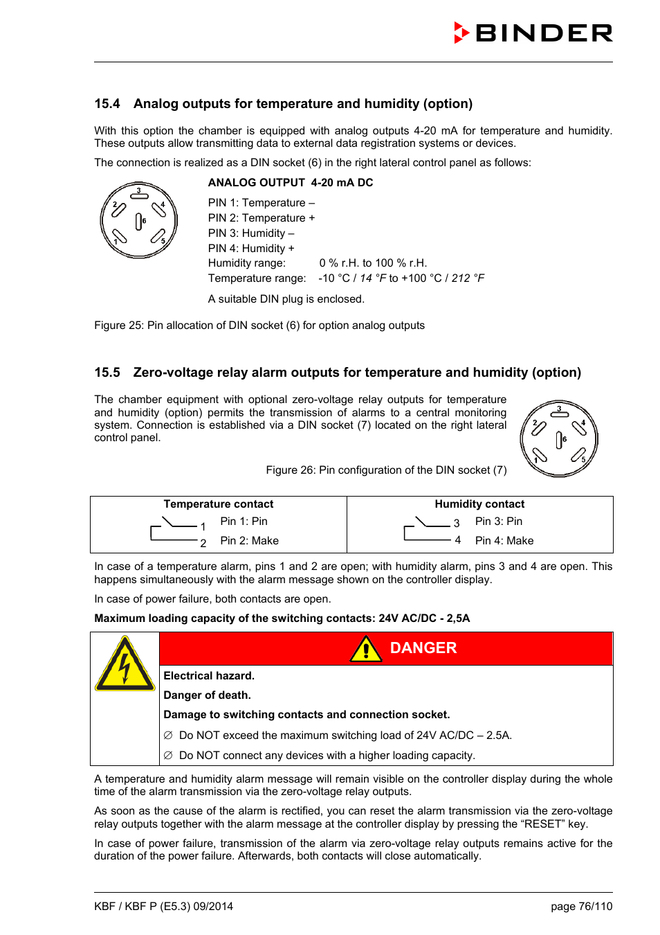 Danger | BINDER KBF 115 User Manual | Page 76 / 111