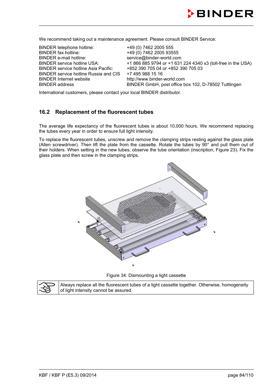 2 replacement of the fluorescent tubes | BINDER KBF 115 User Manual | Page 84 / 111