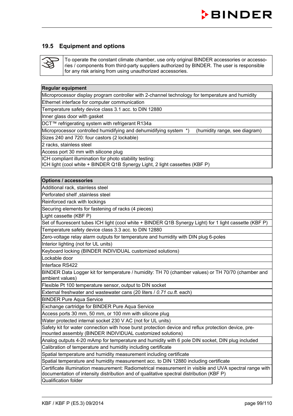 5 equipment and options, Ole_link21, Ole_link22 | BINDER KBF 115 User Manual | Page 99 / 111