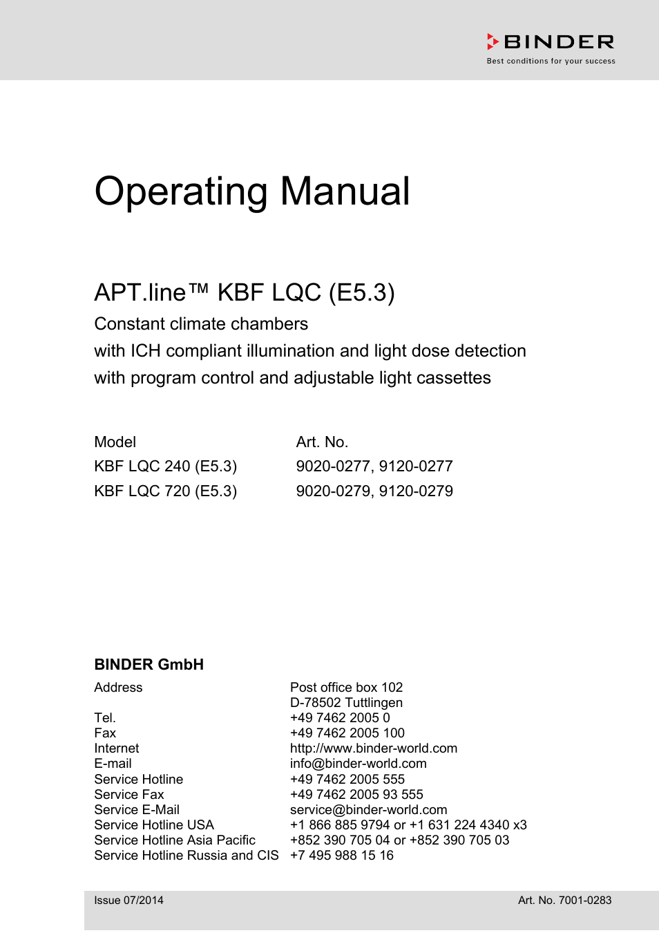 BINDER KBF LQC 240 User Manual | 115 pages