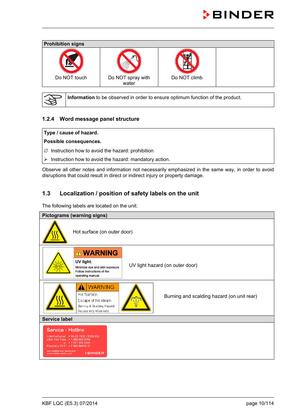 4 word message panel structure | BINDER KBF LQC 240 User Manual | Page 10 / 115