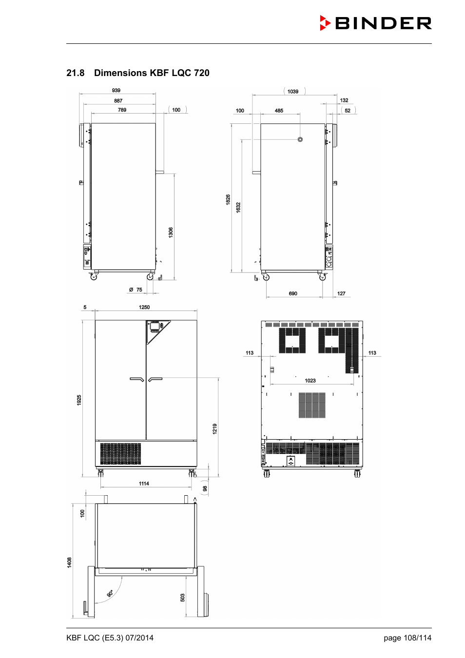 8 dimensions kbf lqc 720 | BINDER KBF LQC 240 User Manual | Page 108 / 115