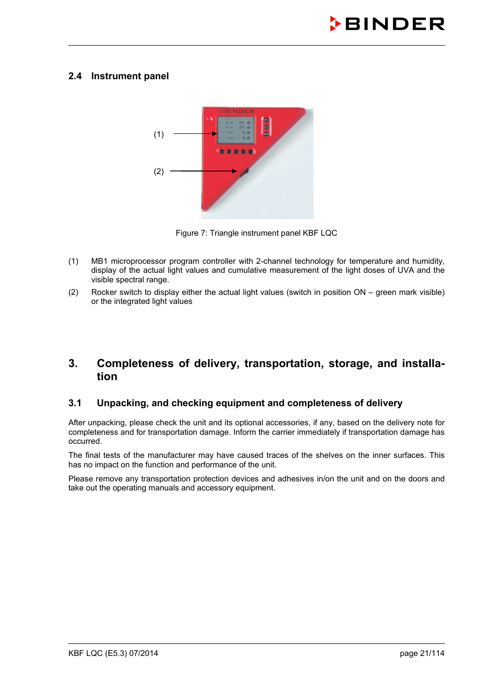 4 instrument panel | BINDER KBF LQC 240 User Manual | Page 21 / 115