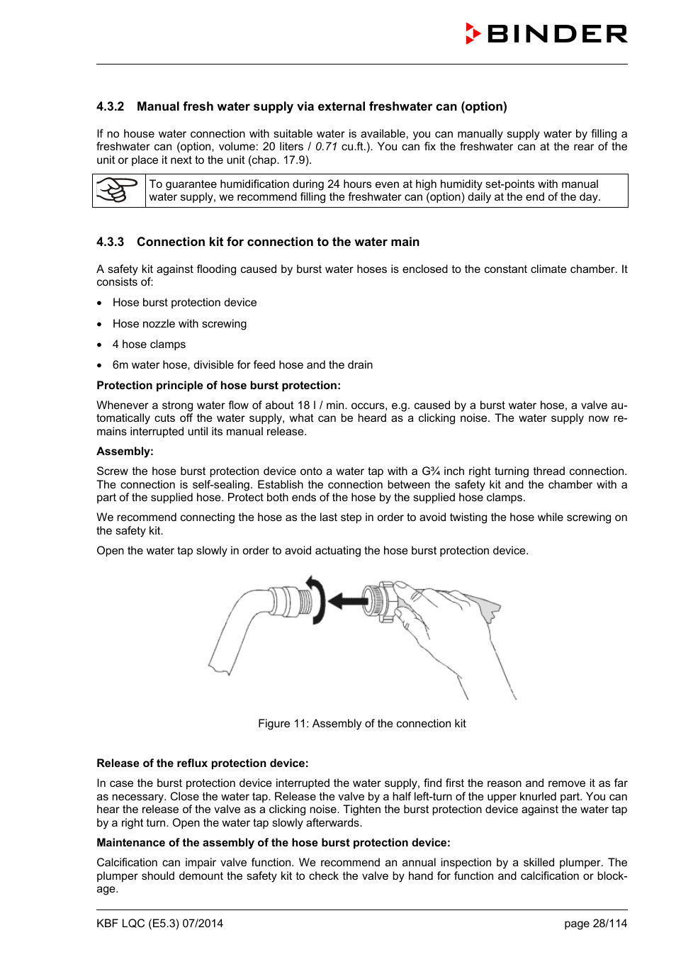3 connection kit for connection to the water main | BINDER KBF LQC 240 User Manual | Page 28 / 115