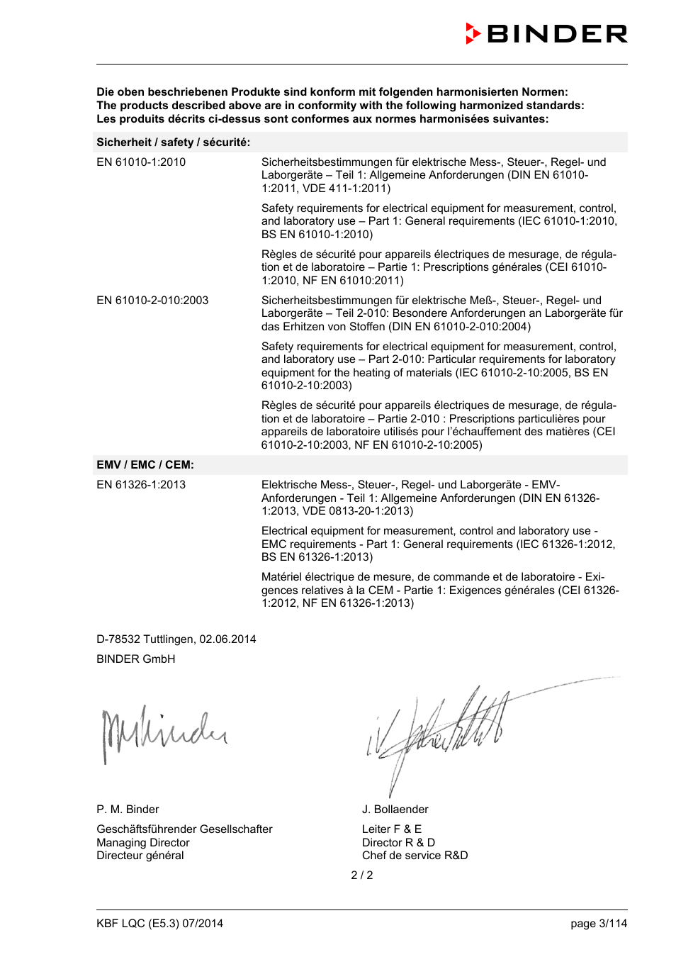 BINDER KBF LQC 240 User Manual | Page 3 / 115