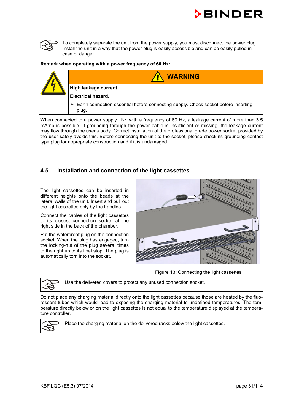 Ole_link3, Warning | BINDER KBF LQC 240 User Manual | Page 31 / 115