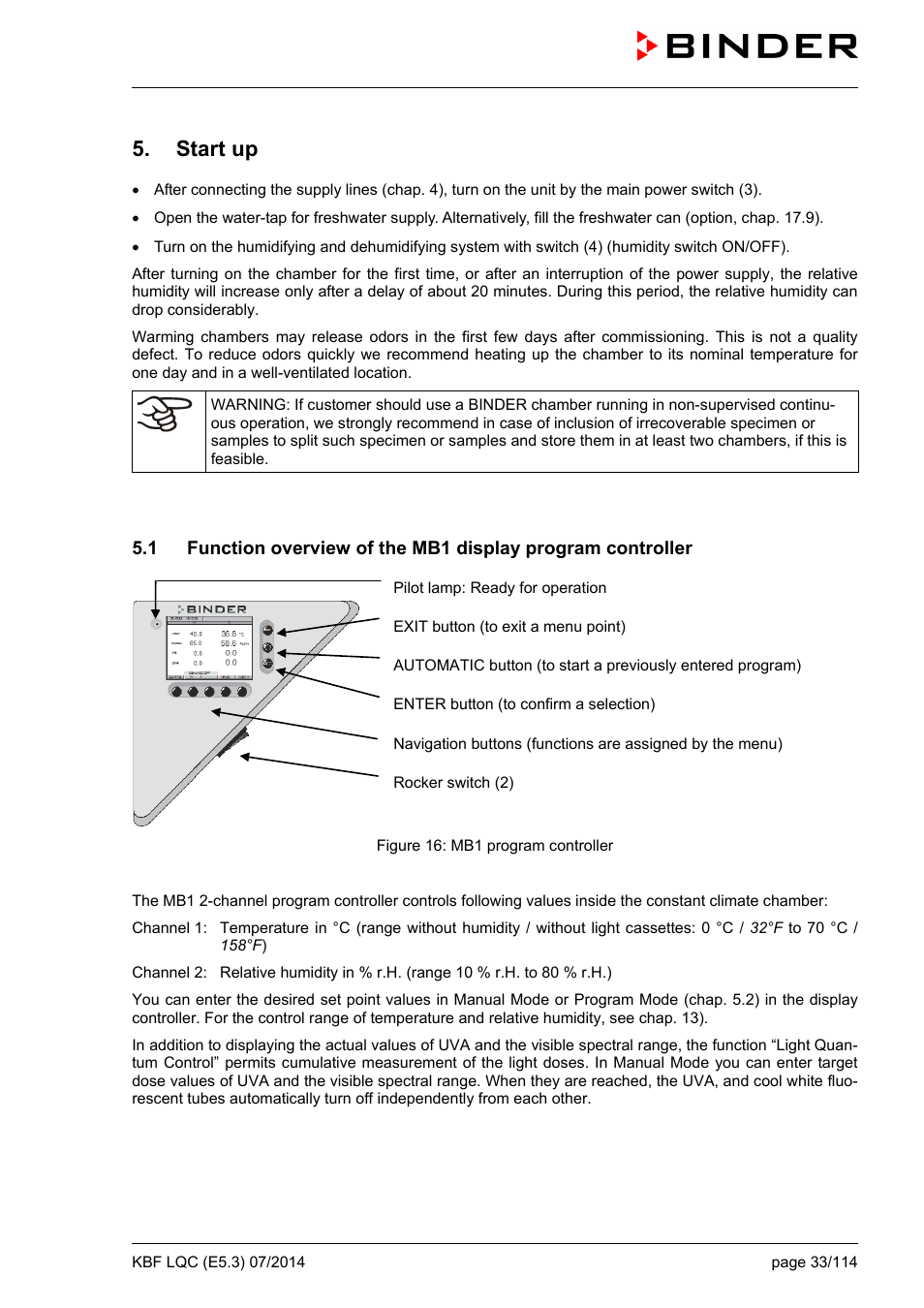 Start up, Ole_link18, Ole_link19 | BINDER KBF LQC 240 User Manual | Page 33 / 115