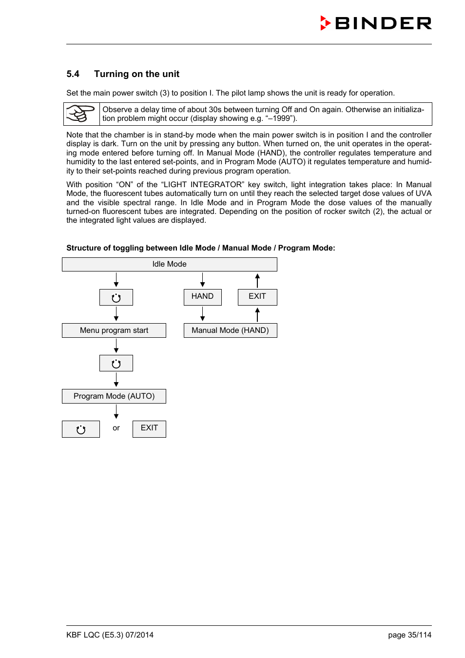 4 turning on the unit | BINDER KBF LQC 240 User Manual | Page 35 / 115