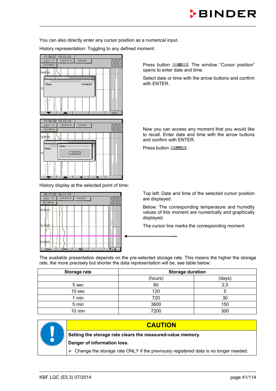 Caution | BINDER KBF LQC 240 User Manual | Page 41 / 115