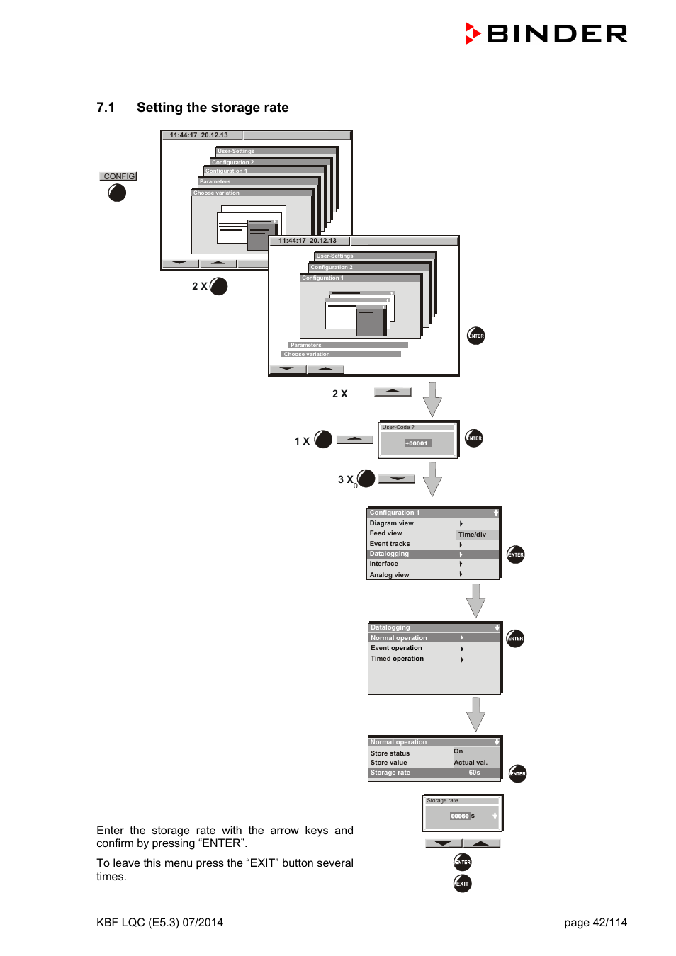 1 setting the storage rate | BINDER KBF LQC 240 User Manual | Page 42 / 115