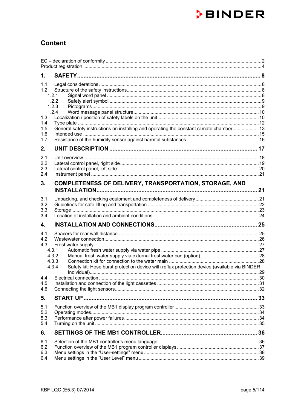 BINDER KBF LQC 240 User Manual | Page 5 / 115