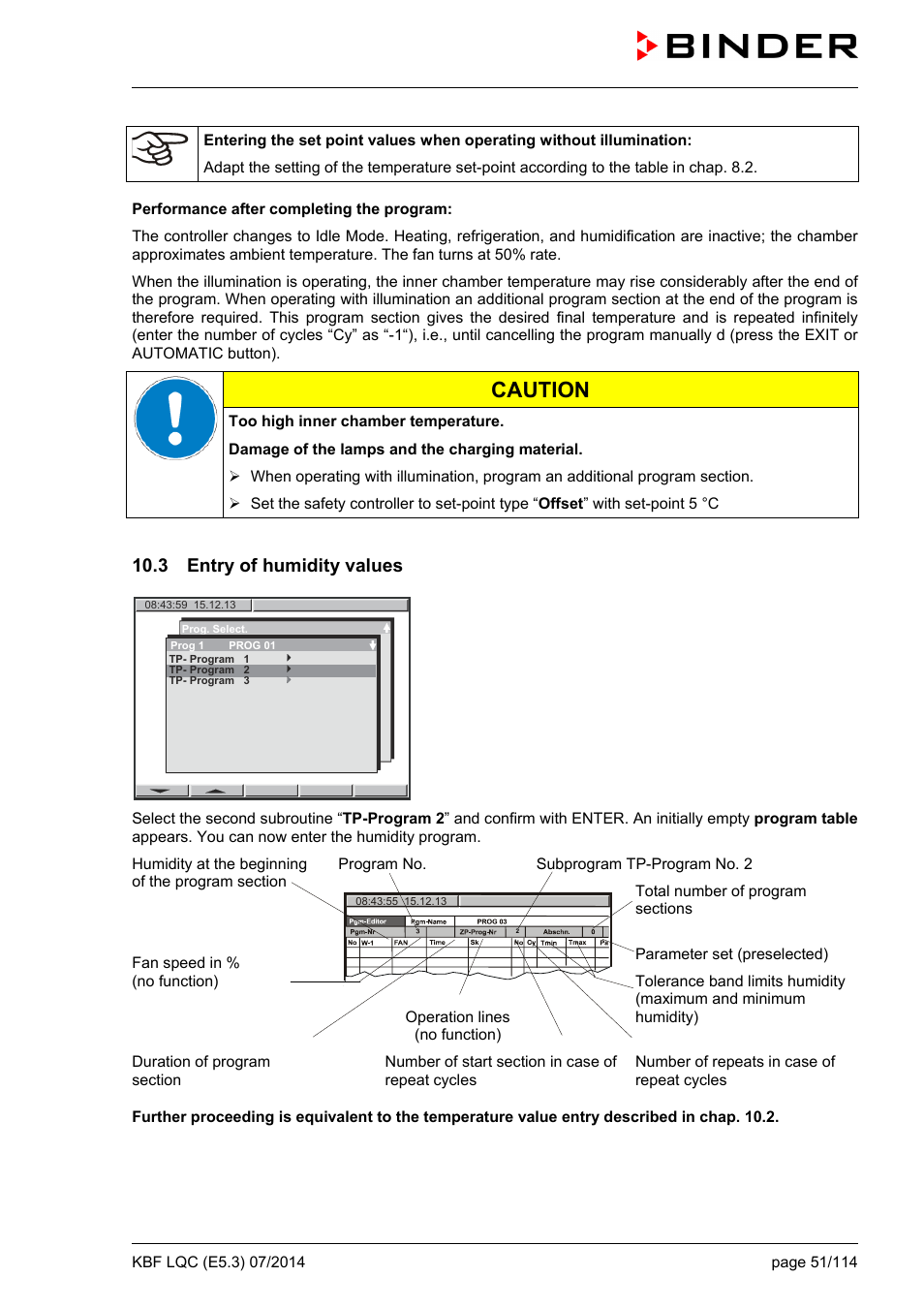 3 entry of humidity values, Caution | BINDER KBF LQC 240 User Manual | Page 51 / 115