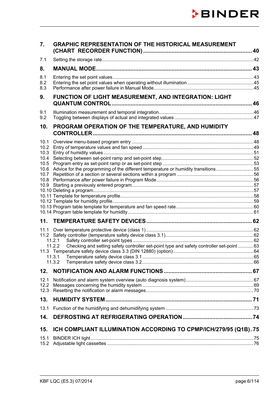 BINDER KBF LQC 240 User Manual | Page 6 / 115