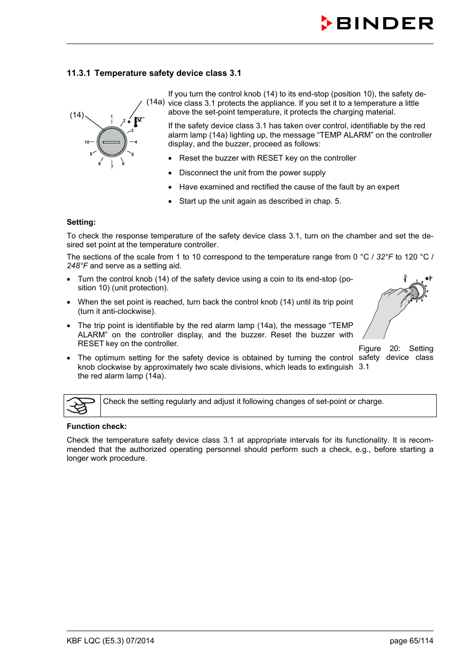 1 temperature safety device class 3.1 | BINDER KBF LQC 240 User Manual | Page 65 / 115