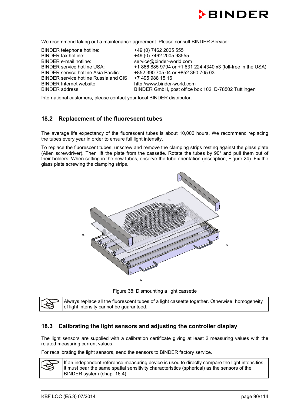 2 replacement of the fluorescent tubes | BINDER KBF LQC 240 User Manual | Page 90 / 115