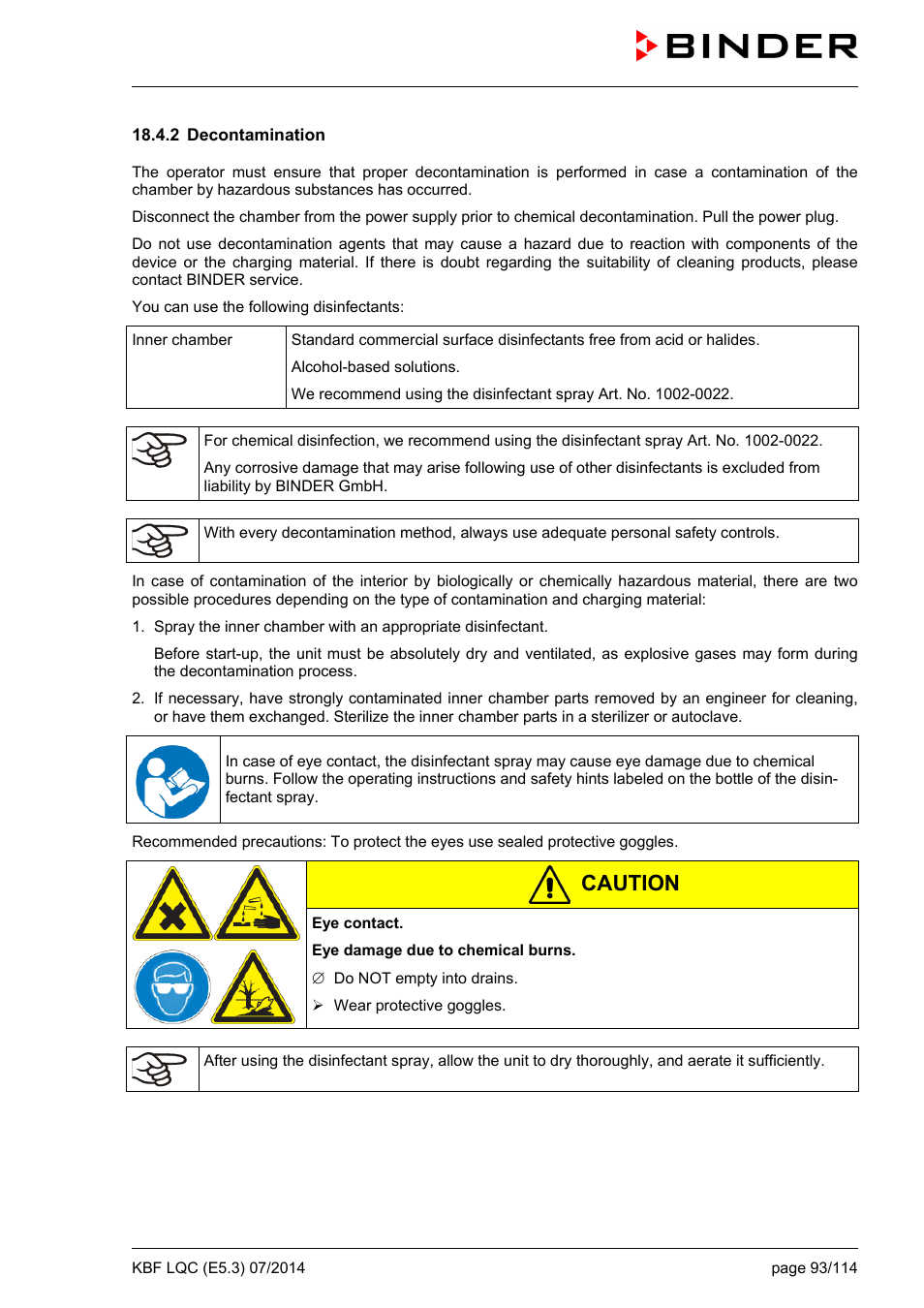 2 decontamination, Ole_link4, Ole_link6 | Caution | BINDER KBF LQC 240 User Manual | Page 93 / 115