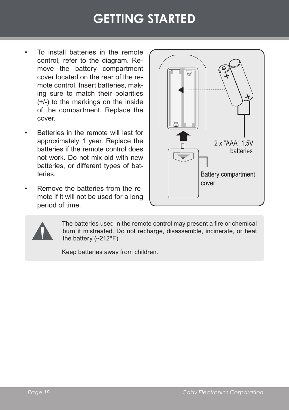 Getting started | COBY TF-DVD7006 User Manual | Page 18 / 40