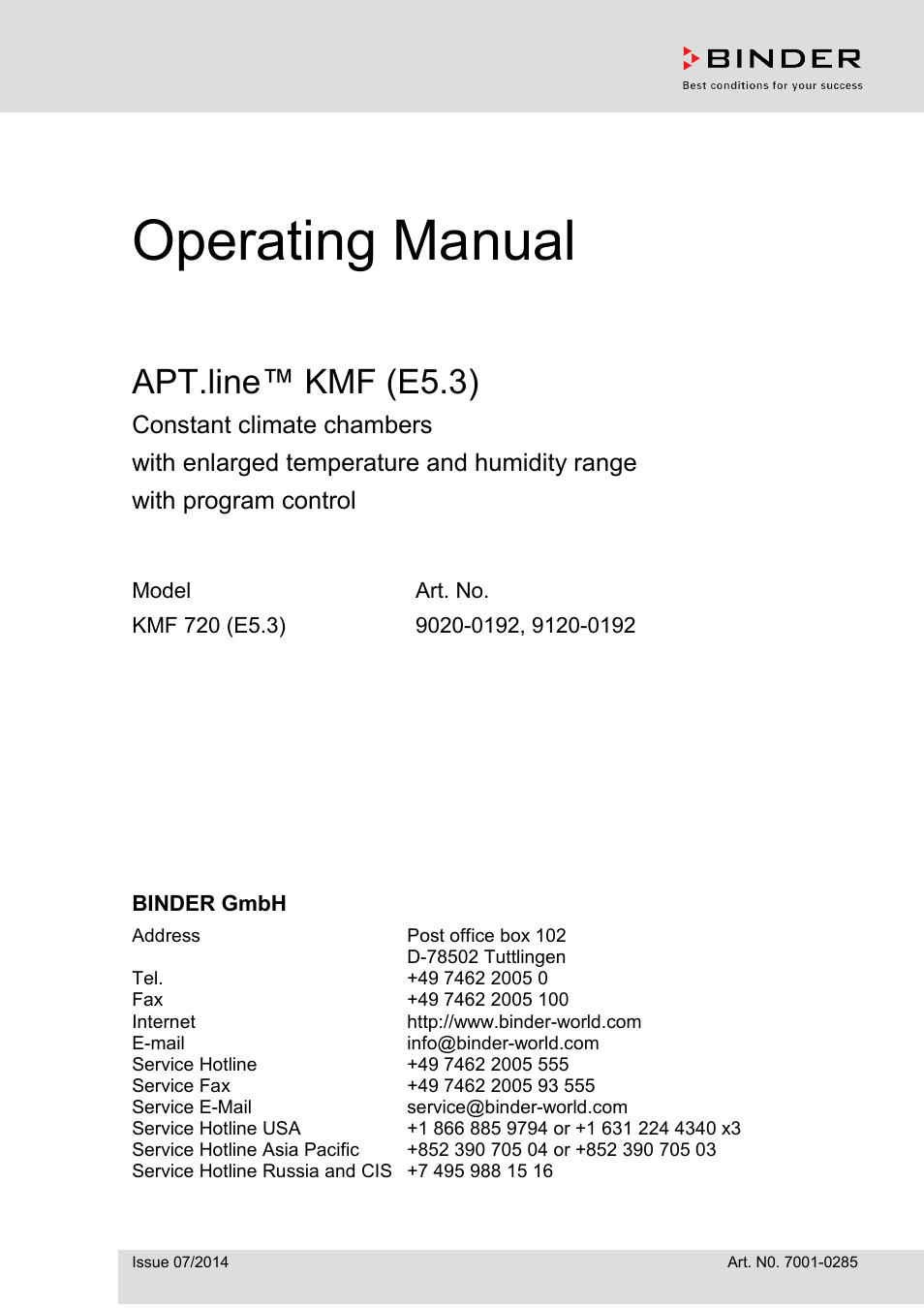 BINDER KMF 115 User Manual | 99 pages