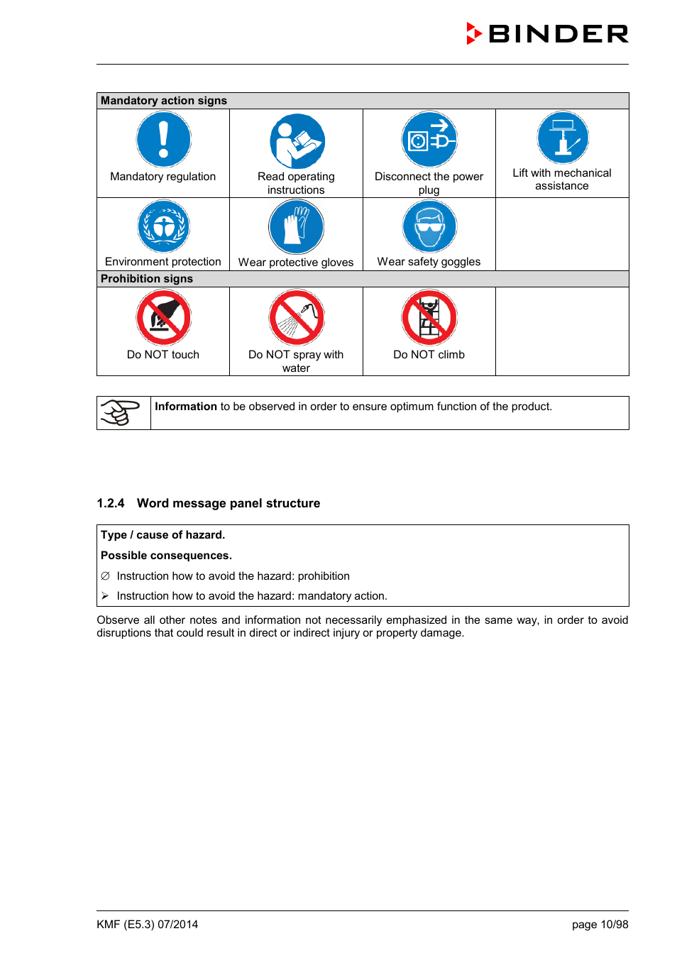 4 word message panel structure | BINDER KMF 115 User Manual | Page 10 / 99
