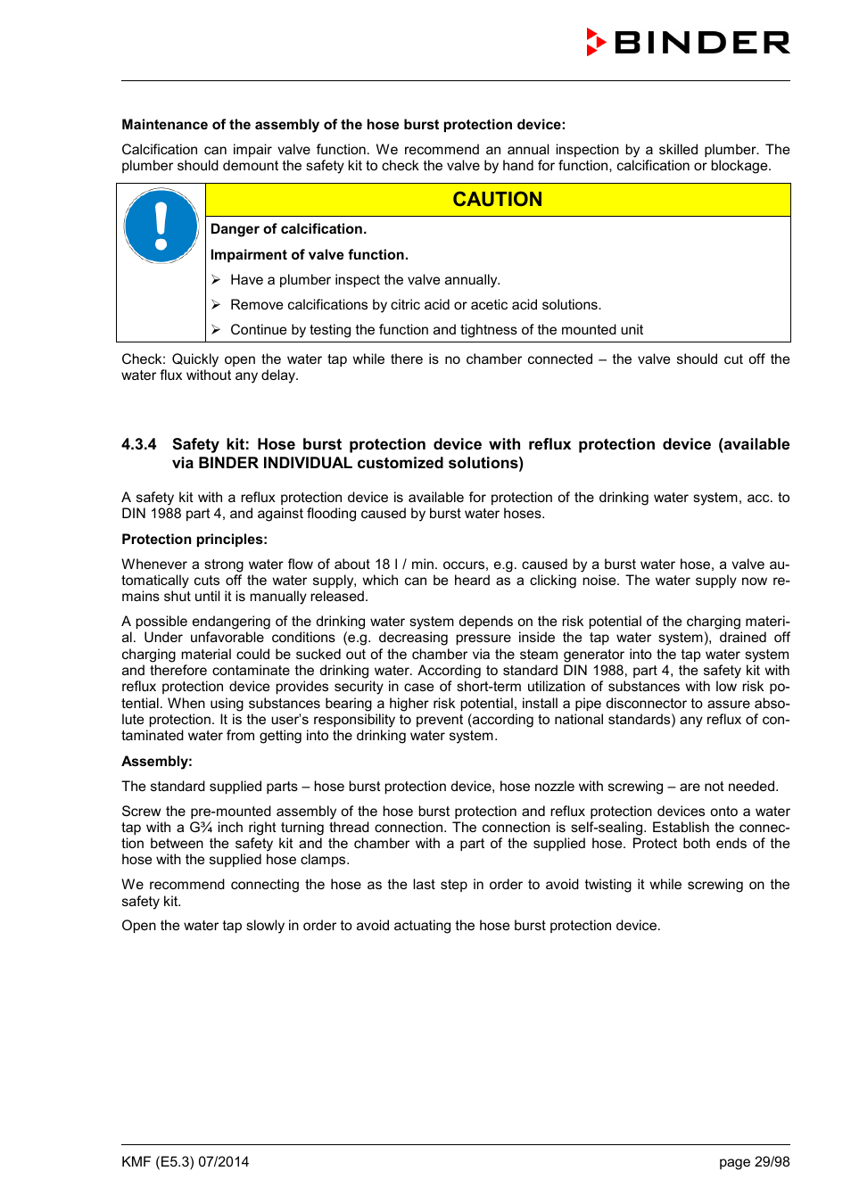 Caution | BINDER KMF 115 User Manual | Page 29 / 99
