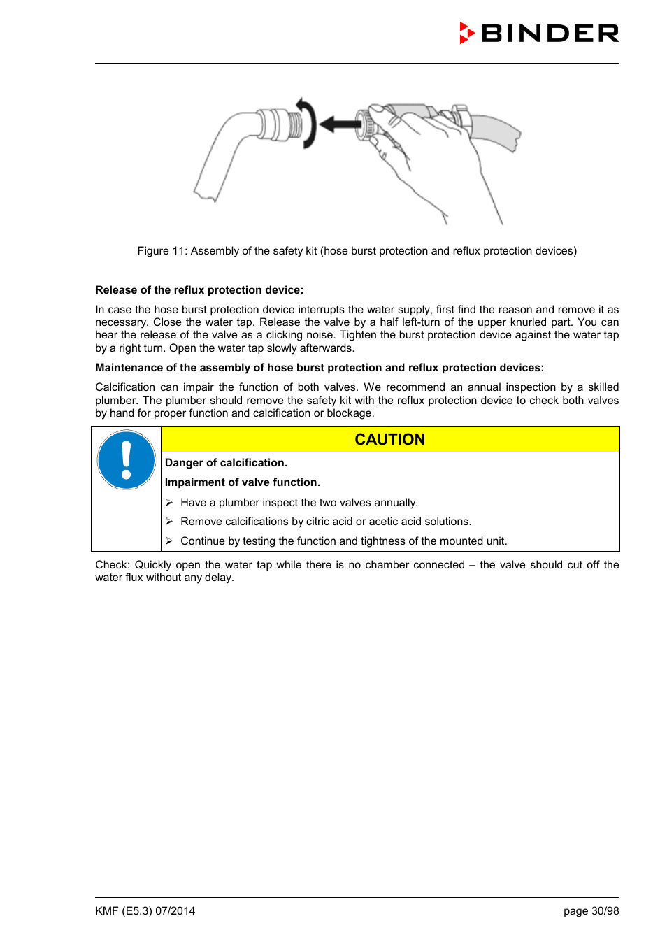 Caution | BINDER KMF 115 User Manual | Page 30 / 99