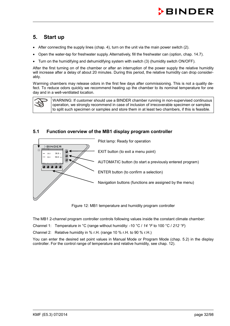 Start up, Ole_link18, Ole_link19 | BINDER KMF 115 User Manual | Page 32 / 99