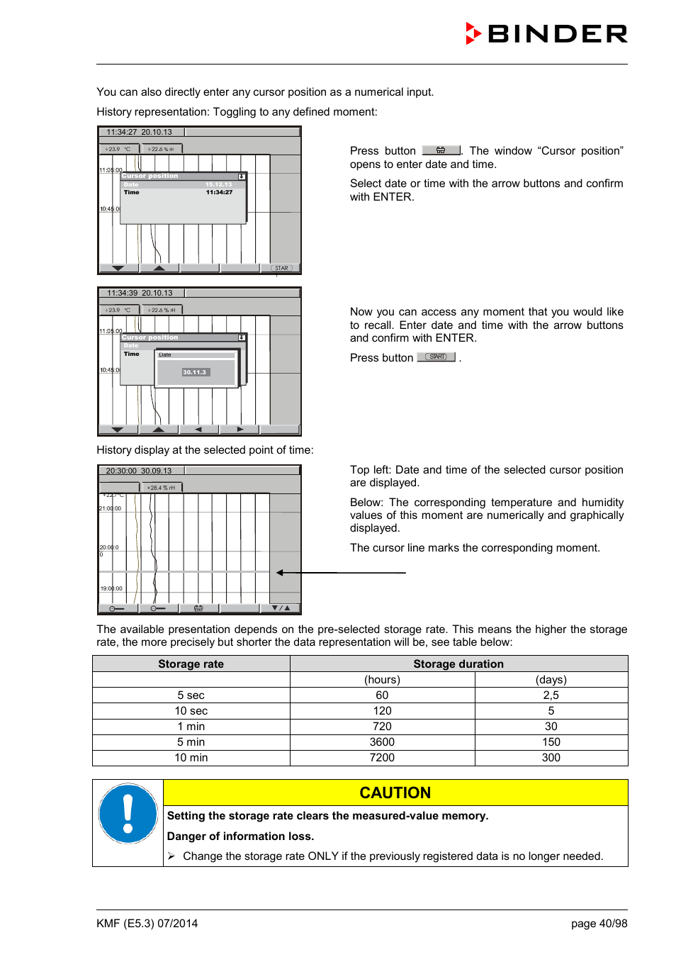 Caution | BINDER KMF 115 User Manual | Page 40 / 99
