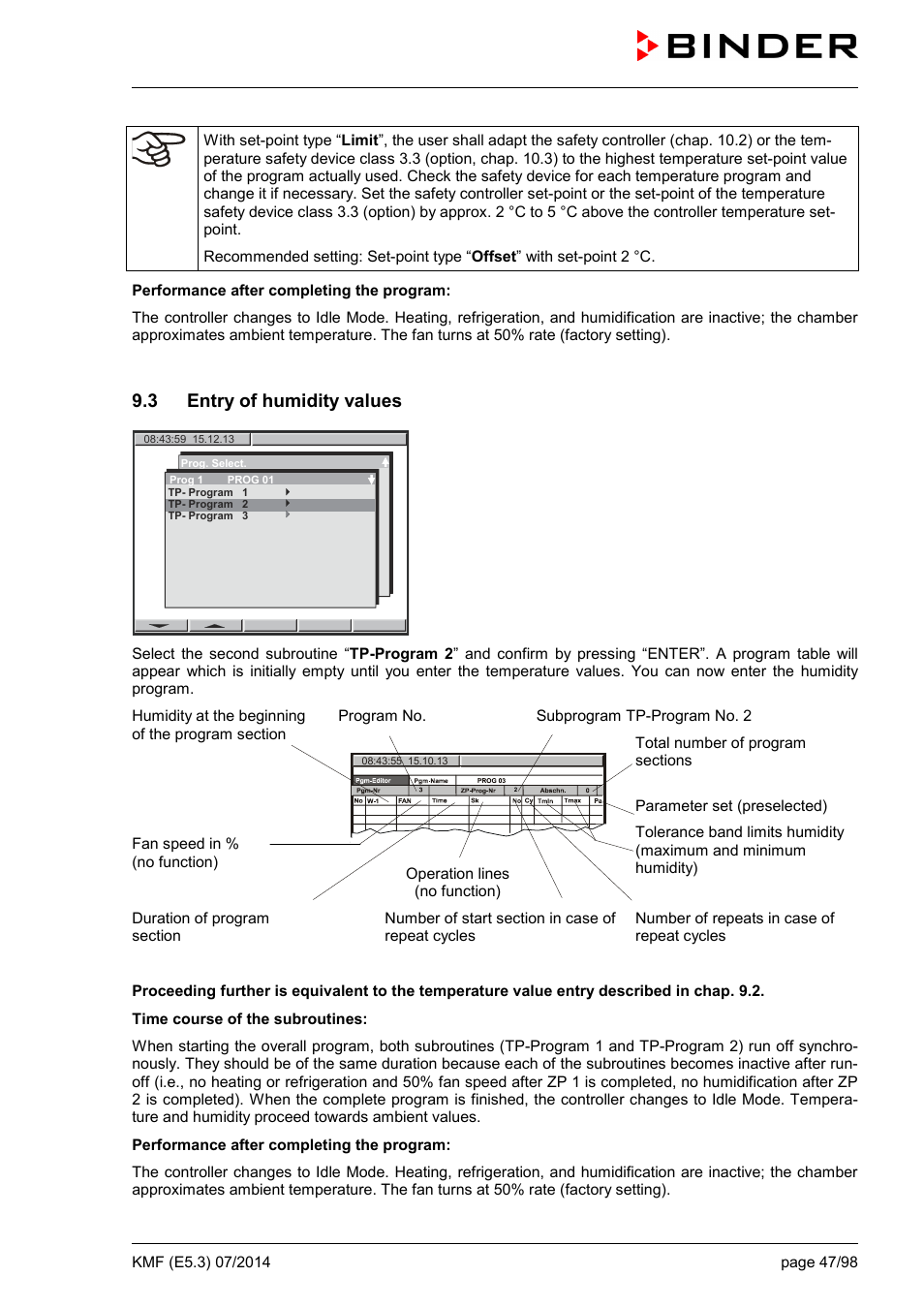 3 entry of humidity values | BINDER KMF 115 User Manual | Page 47 / 99