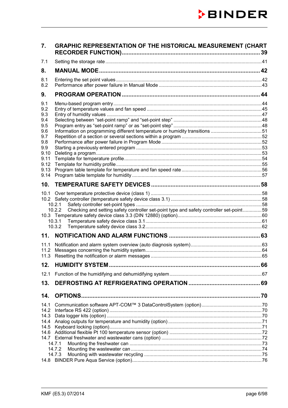 BINDER KMF 115 User Manual | Page 6 / 99
