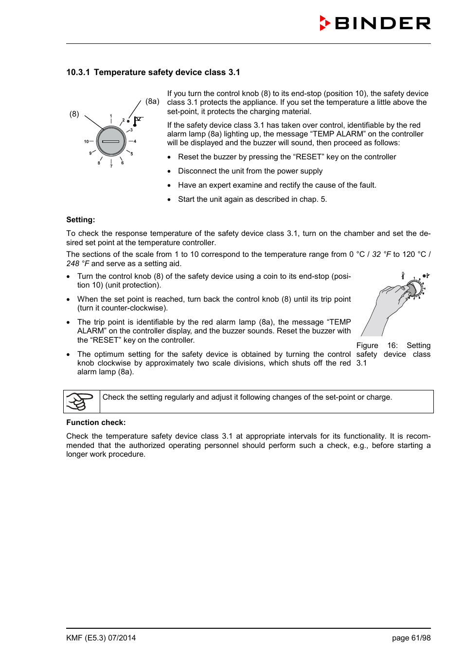 1 temperature safety device class 3.1 | BINDER KMF 115 User Manual | Page 61 / 99
