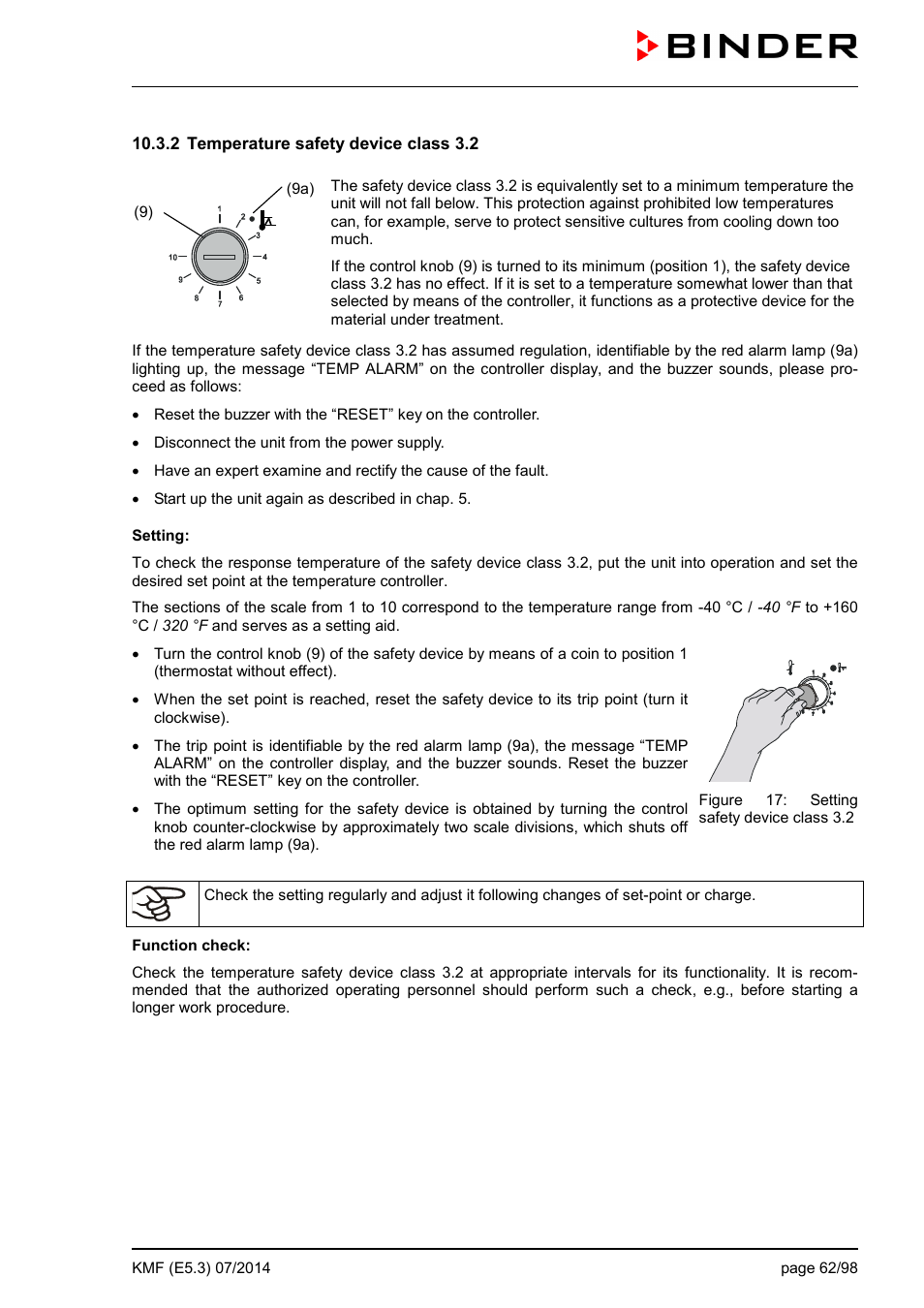 2 temperature safety device class 3.2 | BINDER KMF 115 User Manual | Page 62 / 99