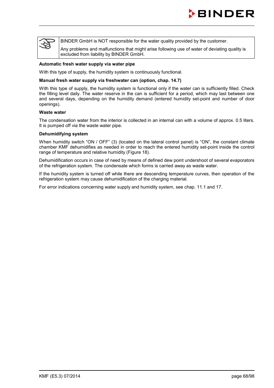 BINDER KMF 115 User Manual | Page 68 / 99