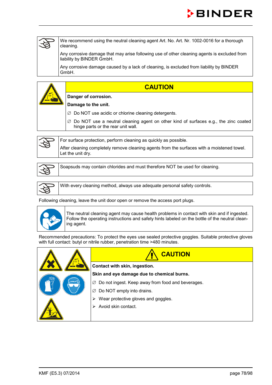 Caution | BINDER KMF 115 User Manual | Page 78 / 99