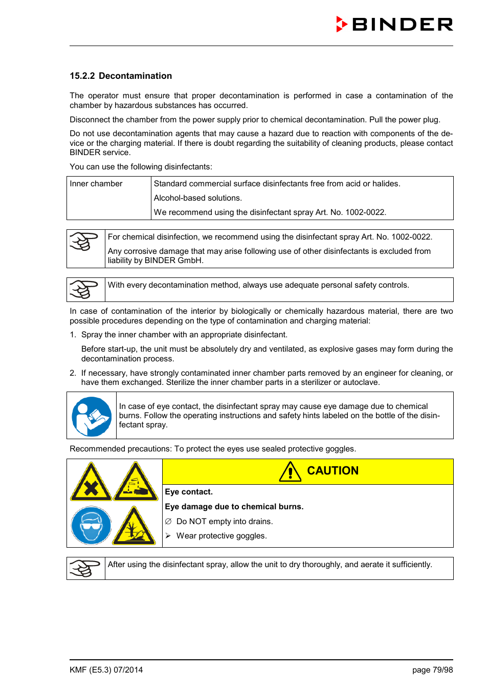 2 decontamination, Ole_link4, Ole_link6 | Caution | BINDER KMF 115 User Manual | Page 79 / 99