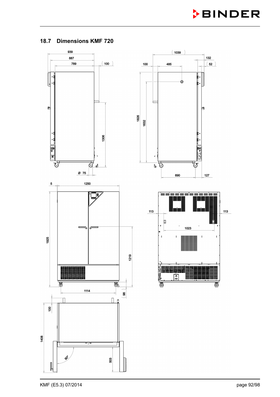 7 dimensions kmf 720 | BINDER KMF 115 User Manual | Page 92 / 99