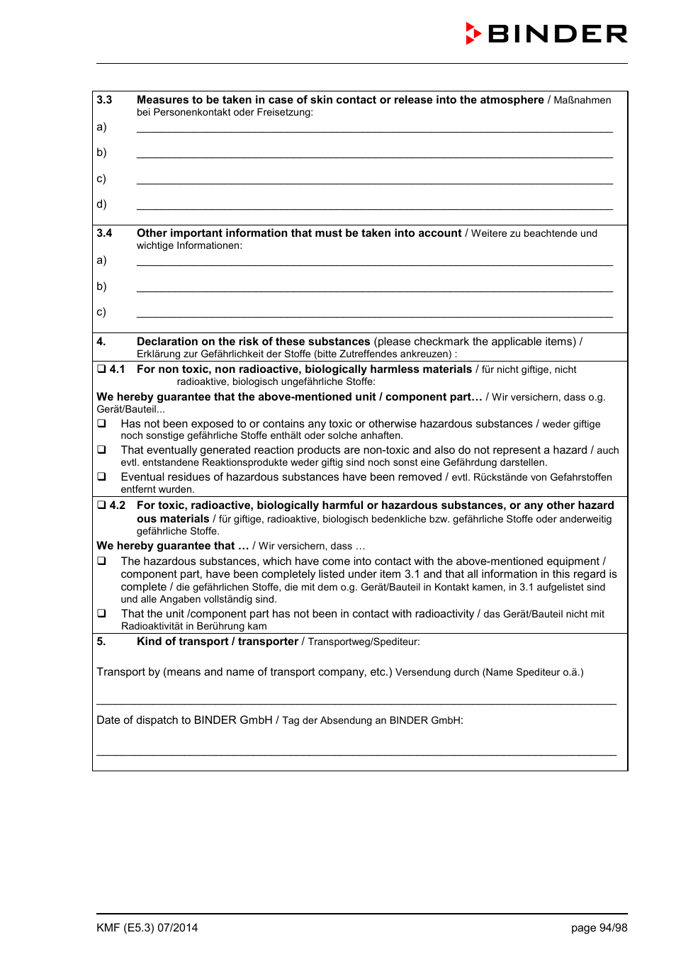 BINDER KMF 115 User Manual | Page 94 / 99