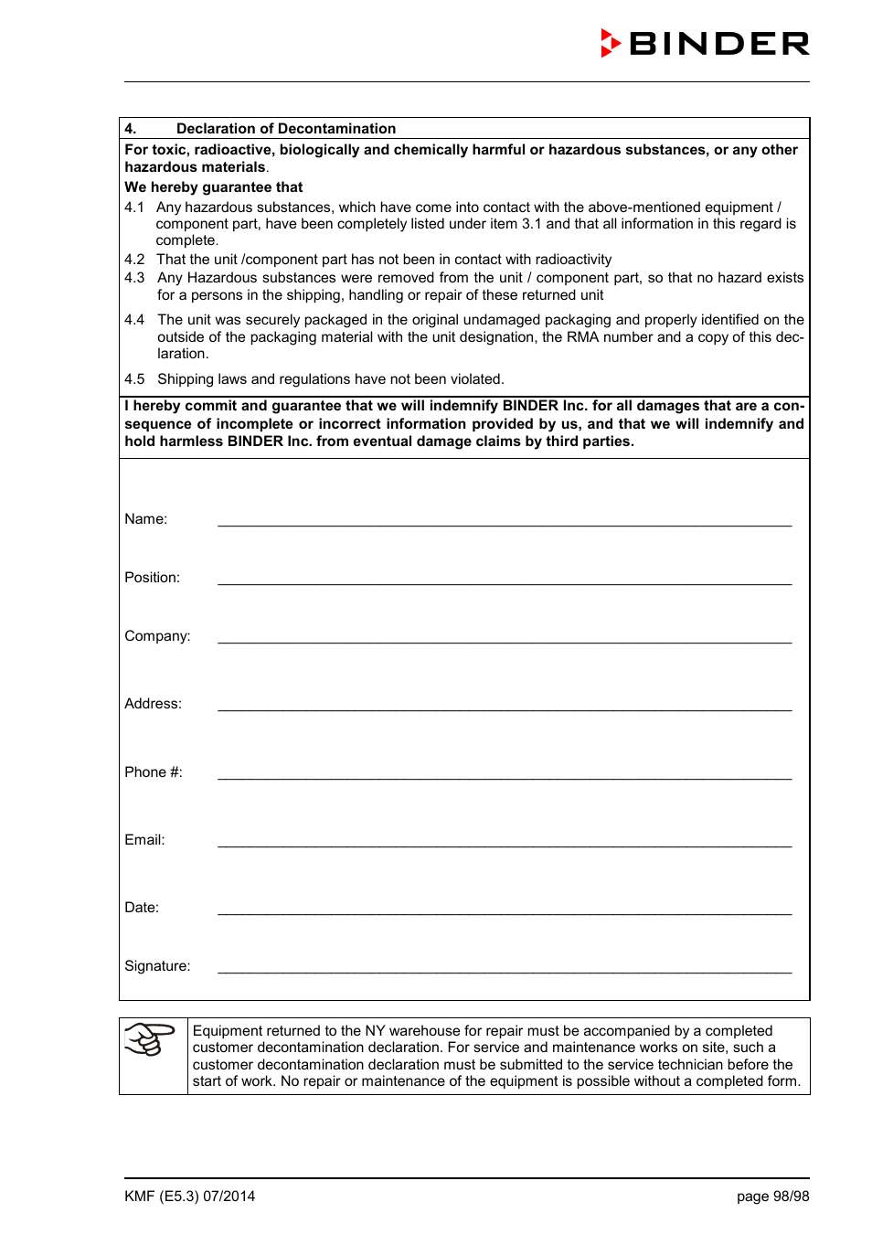 BINDER KMF 115 User Manual | Page 98 / 99