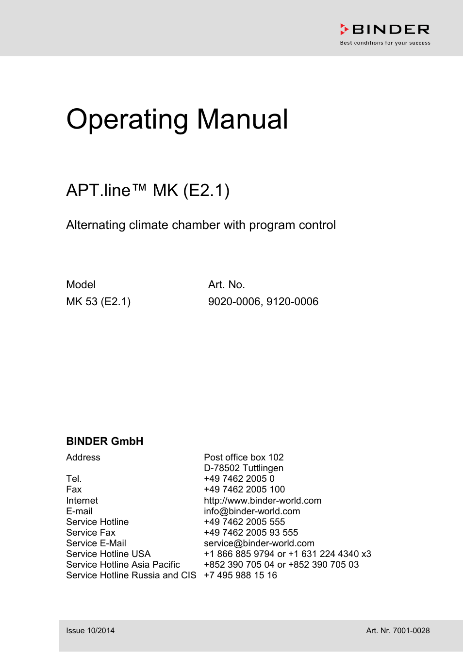 BINDER MK 53 User Manual | 73 pages