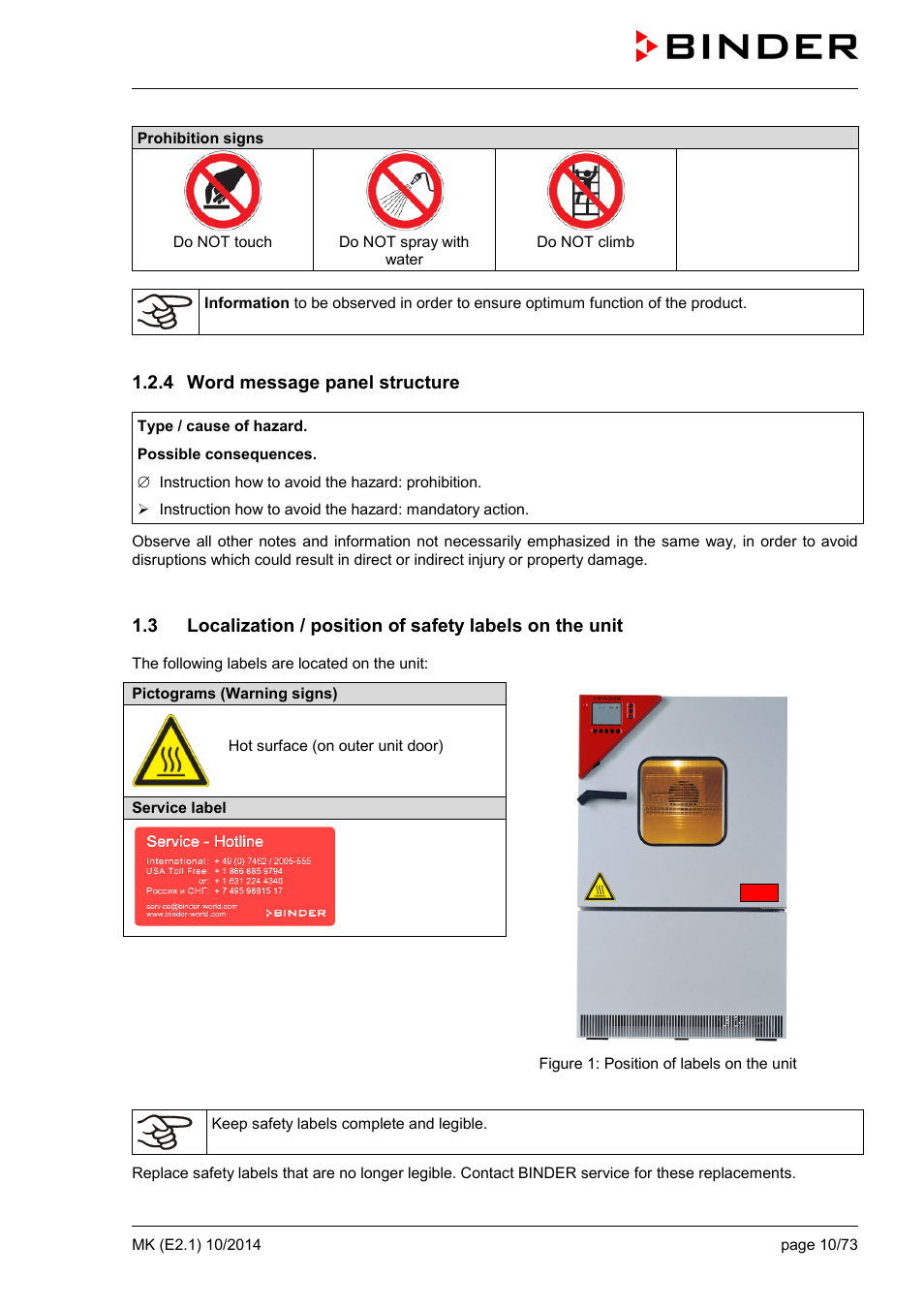 4 word message panel structure | BINDER MK 53 User Manual | Page 10 / 73