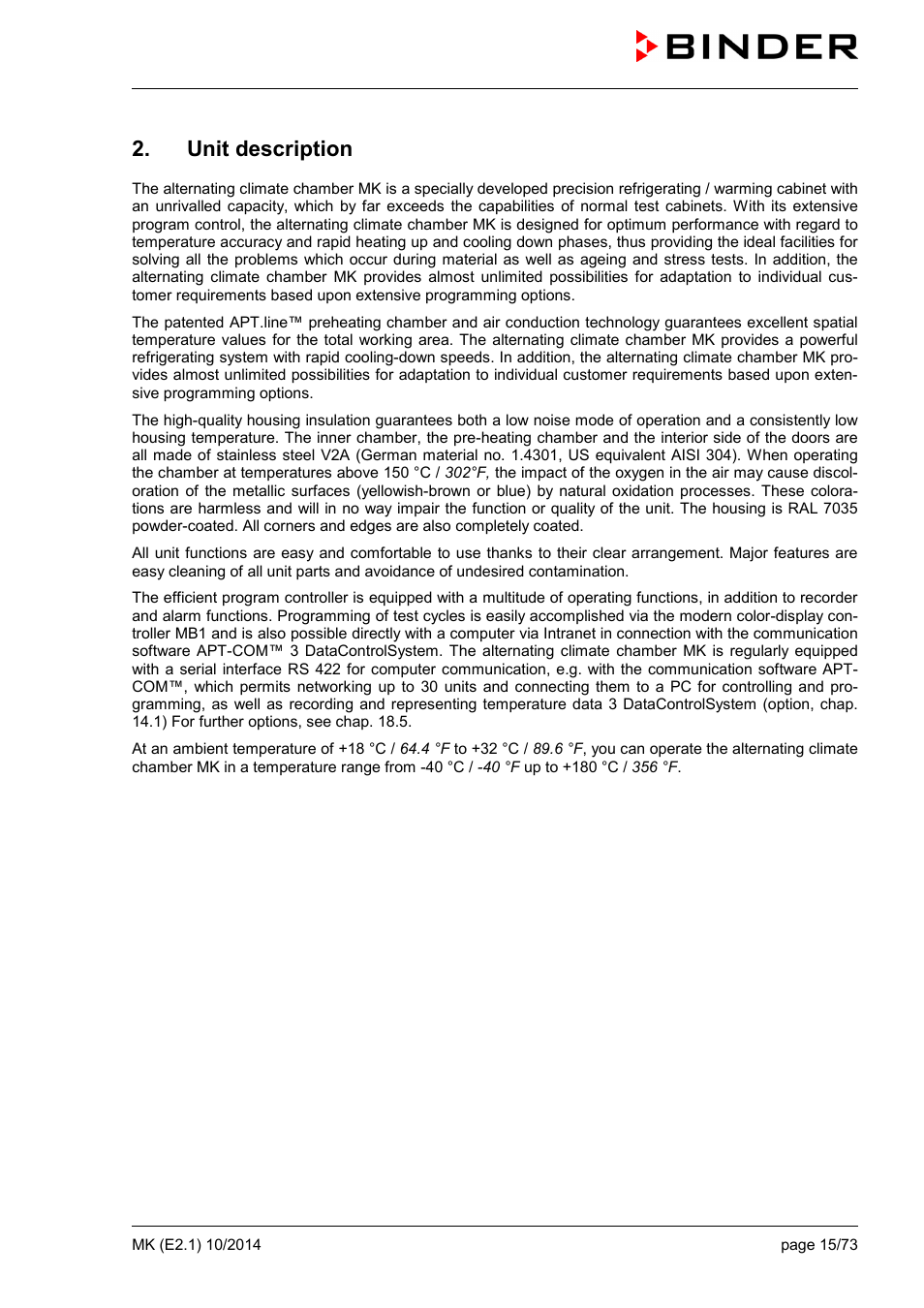 Unit description | BINDER MK 53 User Manual | Page 15 / 73