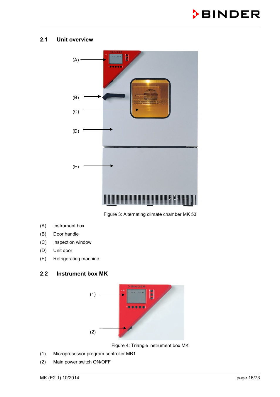 1 unit overview, 2 instrument box mk | BINDER MK 53 User Manual | Page 16 / 73