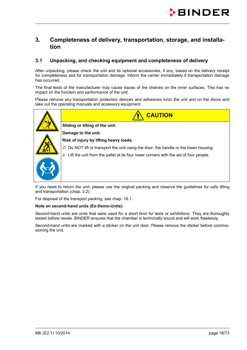 Caution | BINDER MK 53 User Manual | Page 18 / 73